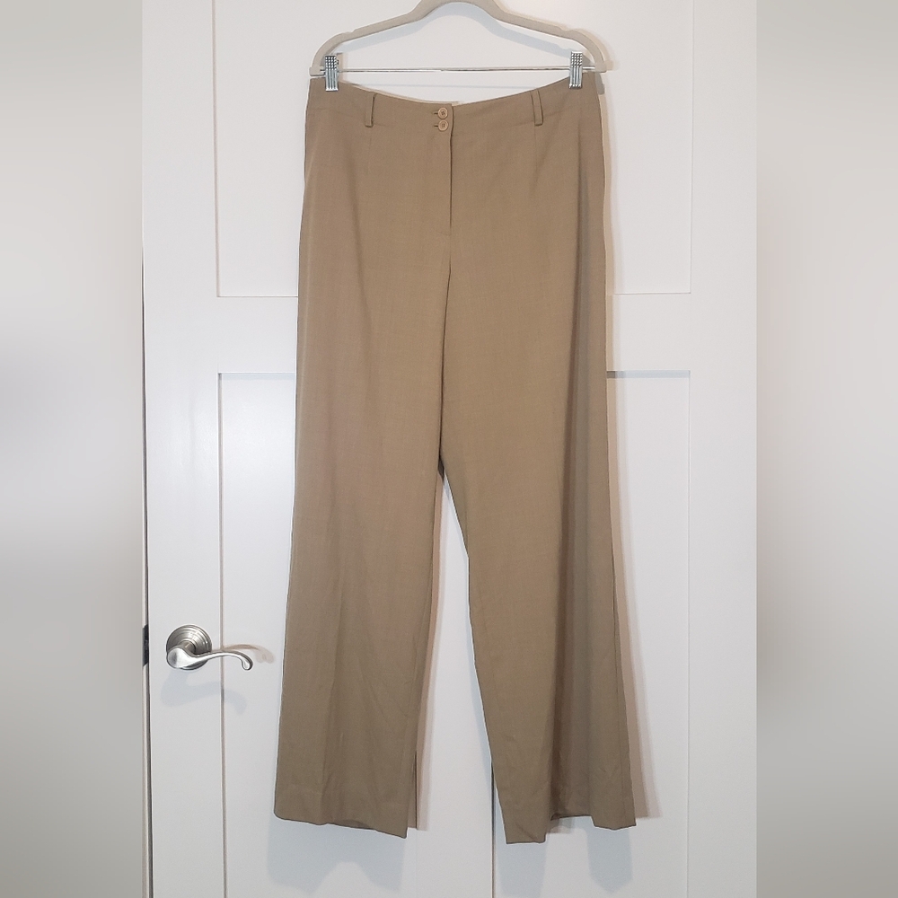 Talbots Wool 99% Stretch Vintage Trousers Pants Tan Size 12 Fabric Made In Italy
